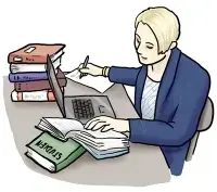 ein junger Mann liest in Büchern und macht sich Notizen