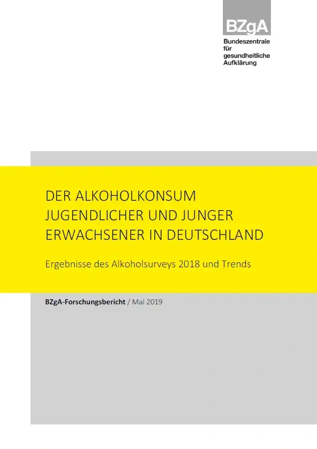 Titelseite der Studie: Der Alkoholkonsum Jugendlicher und junger Erwachsener in Deutschland. Ergebnisse des Alkoholsurveys 2018 und Trends
