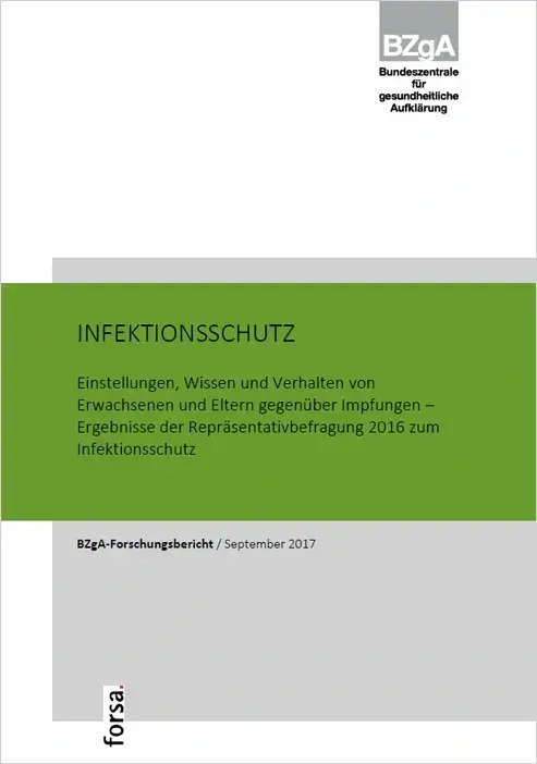 Infektionsschutzstudie 2016 Titelseite der Studie: Infektionsschutz - Einstellungen, Wissen und Verhalten von Erwachsenen und Eltern gegenüber Impfungen