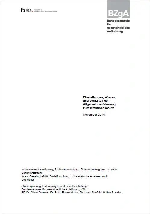 Infektionsschutzstudie 2014 Titelseite der Studie: Einstellungen, Wissen und Verhalten der Allgemeinbevölkerung zum Infektionsschutz