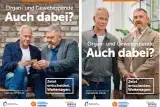 Plakatmotive Organspendekampagne "Auch dabei?" mit Klaus J. Behrendt und Dietmar Bär, die sich den Organspendeausweis anschauen