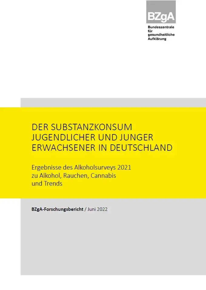 Titelseite der Studie: Der Substanzkonsum Jugendlicher und junger Erwachsener in Deutschland - Ergebnisse des Alkoholsurveys 2021