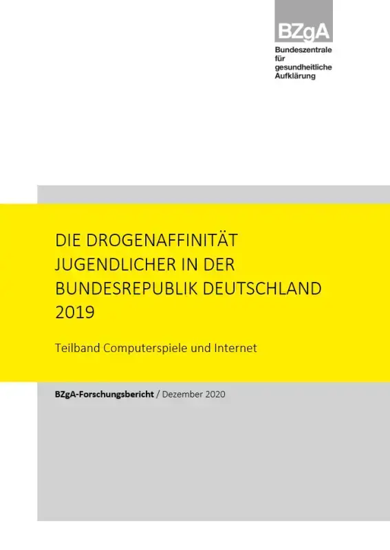 Titelseite der Studie: Die Drogenaffinität Jugendlicher in der Bundesrepublik Deutschland 2019. Teilband Computerspiele und Internet.