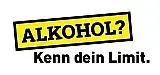 Logo der Kampagne "Alkohol? Kenn dein Limit" mit gleichnamigem Schriftzug: "Alkohol?" schwarze Schrift in schwarz umrandetem Kasten mit gelbem Hintergrund. "Kenn dein Limit" darunter in schwarzer Schrift auf weißem Hintergrund.