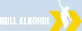 invertiertes Logo der Kampagne "Null Alkohol - Voll Power" für farbigen Hintergrund: weiße Schrift auf blauem Hintergrund "NULL ALKOHOL", daneben zwei dicke, gelbe Pfeile, in deren Mitte ein Mensch (als weißer Schatten dargestellt) in die Luft springt.