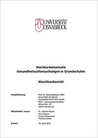 Titelseite der Machbarkeitsstudie "Gesundheitsuntersuchungen in Grundschulen"