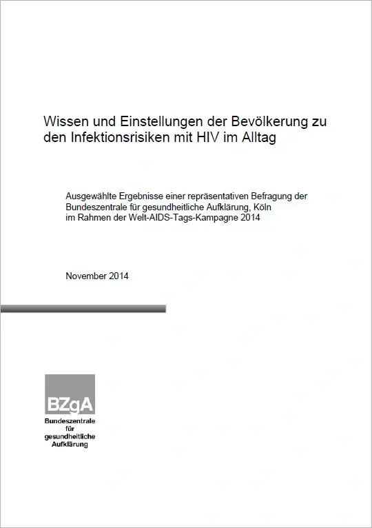WAT2014 Titelseite der Studie: Wissen und Einstellungen der Bevölkerung zu den Infektionsrisiken mit HIV im Alltag im Rahmen der Welt-Aids-Tag-Kamapgne 2014