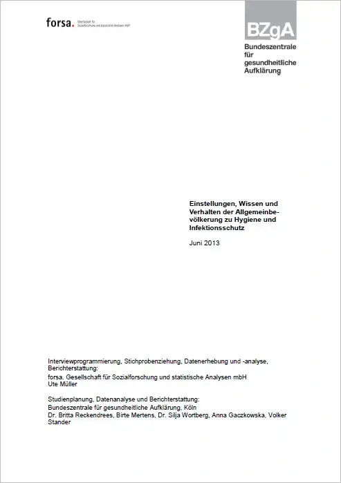 Infektionsschutzstudie.jpg Titelseite der Studie: Einstellungen, Wissen und Verhalten der Allgemeinbevölkerung zu Hygiene und Infektionsschutz