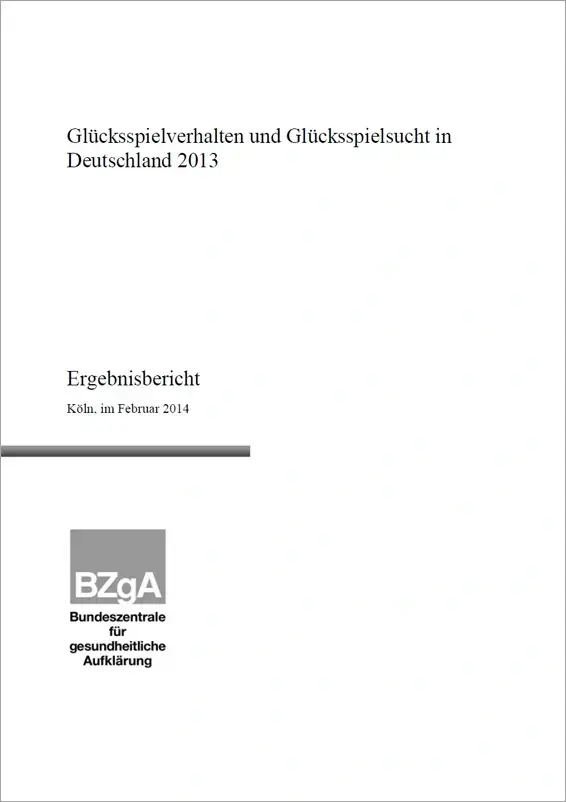 Gluecksspiel_2013 Titelseite der Studie Glücksspielverhalten und Glücksspielsucht in Deutschland 2013
