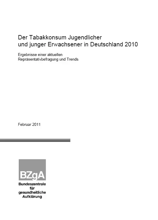 Titelseite der Studie "Der Tabakkonsum Jugendlicher und junger Erwachsener in Deutschland 2010"