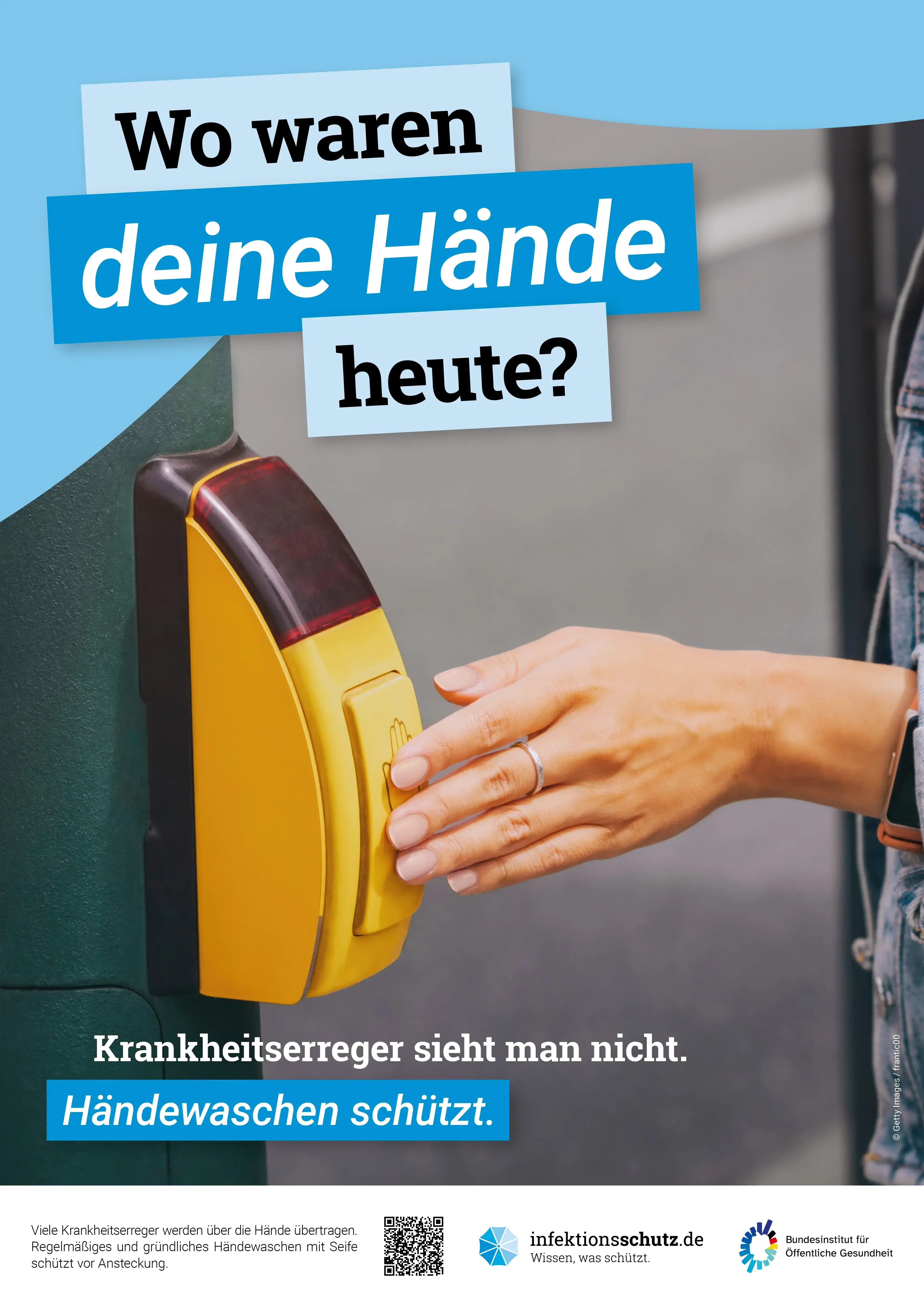 Plakatmotive zur Kampagne "Wo waren deine Hände heute?"