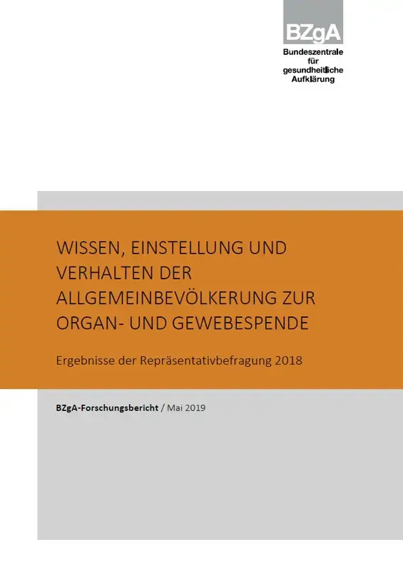 Titelseite der Studie: Wissen, Einstellung und Verhalten der Allgemeinbevölkerung zur Organ- und Gewebespende 2018