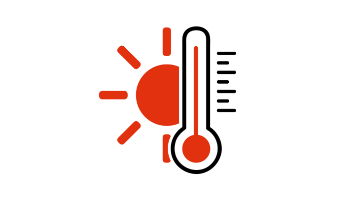 Ein Icon von einer roten Sonne, das von einem ebenfalls rot gefärbten Thermometer-Icon überdeckt wird.