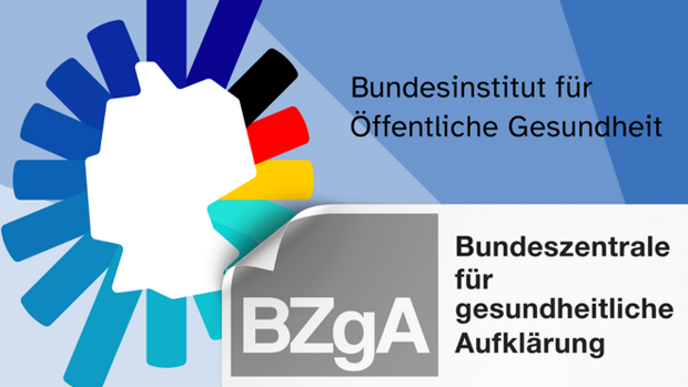 Im Vordergrund das Logo der BZgA, das sich ablöst und dem Logo des BIÖG weicht.
